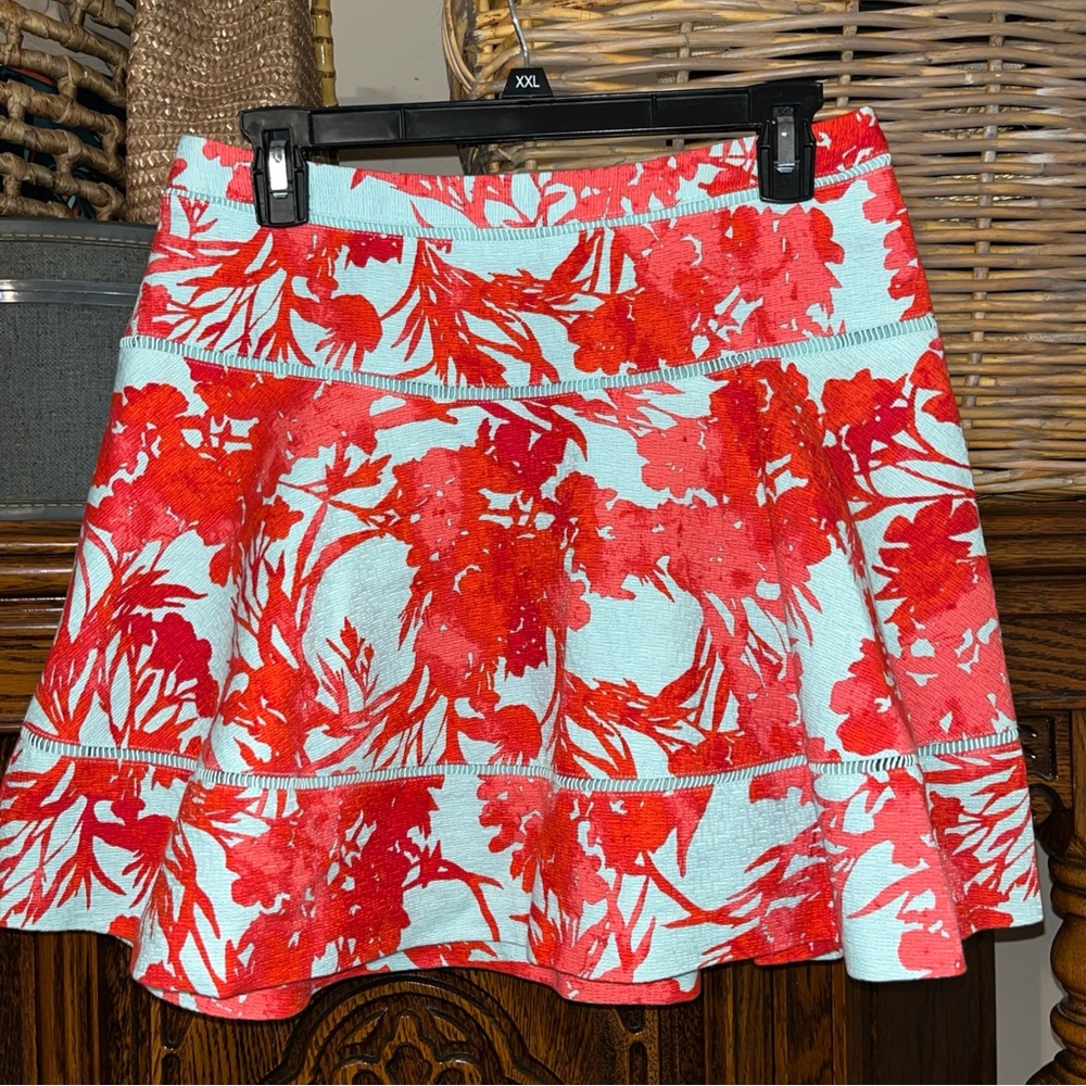 Banana Republic Light Blue & Red Floral Mini Skirt